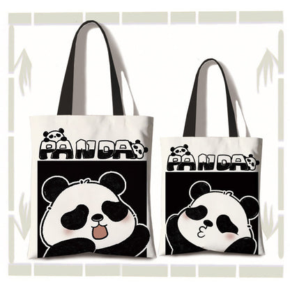 Buddhist Blessing Handmade Large Capacity Canvas Cute Panda Commuter Shopping Shoulder Bag
