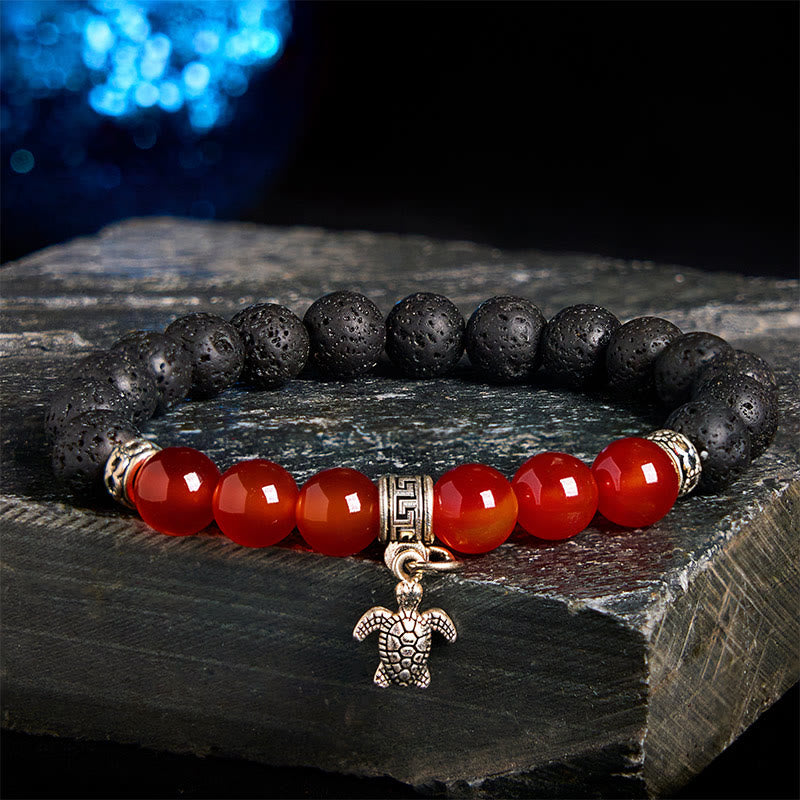 Buddhist Blessing Black Lava Rock Crystal Beads Animal Pattern Healing Bracelet