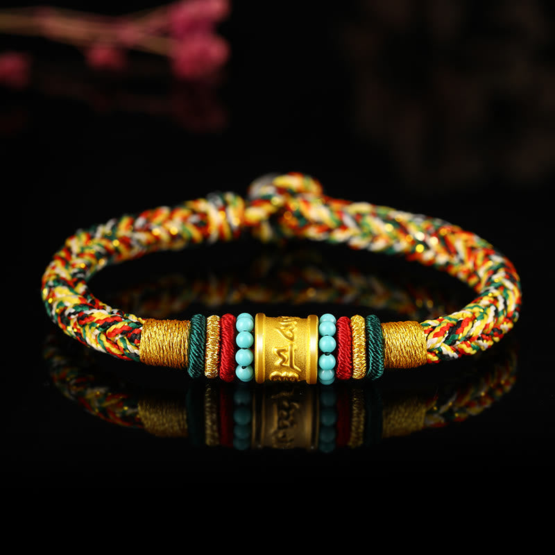 Buddhist Blessing Tibet 999 Gold Om Mani Padme Hum Handmade Eight Thread Peace Knot Luck Bracelet