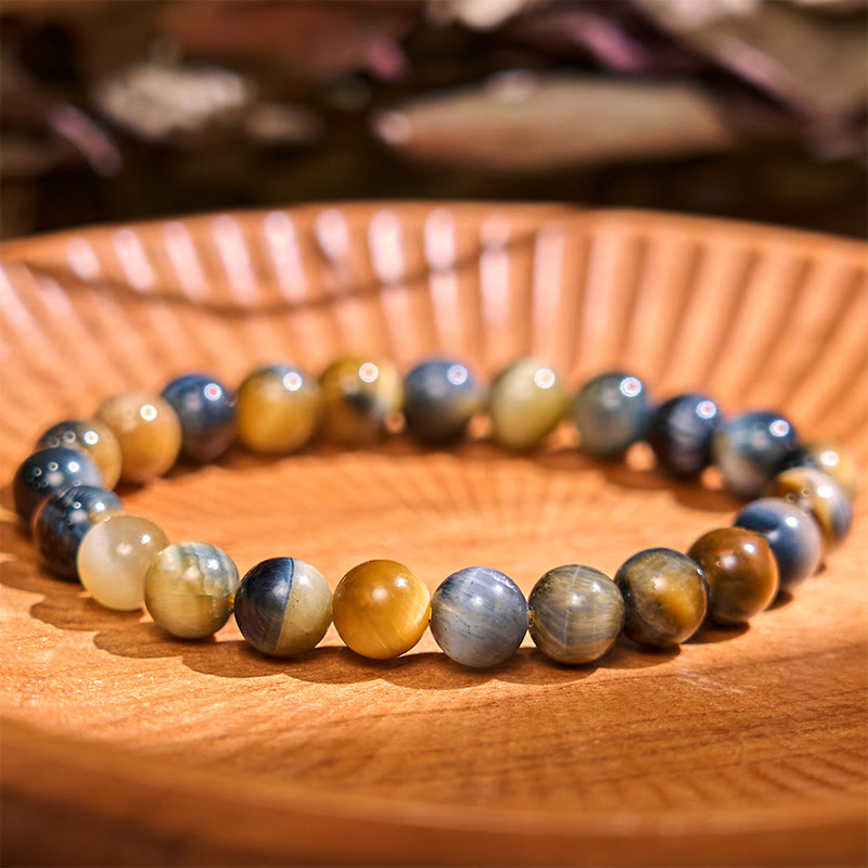 Buddhist Blessing Yellow Blue Tiger Eye Courage Bracelet