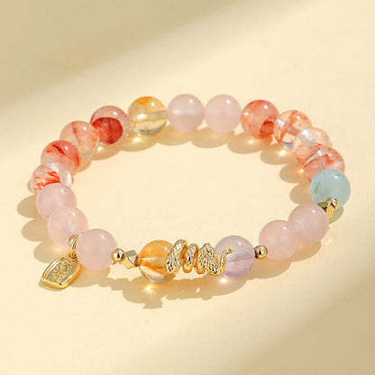 Buddhist Blessing Various Crystal Pink Crystal Amethyst Year Of The Snake Lucky Bracelet