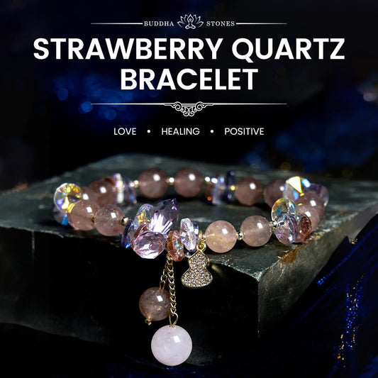 Buddhist Blessing Strawberry Quartz Crystal Gourd Positive Bracelet
