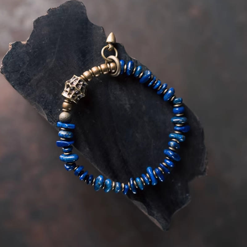 Buddhist Blessing Vintage Irregular Shape Design Lazurite Positive Bracelet