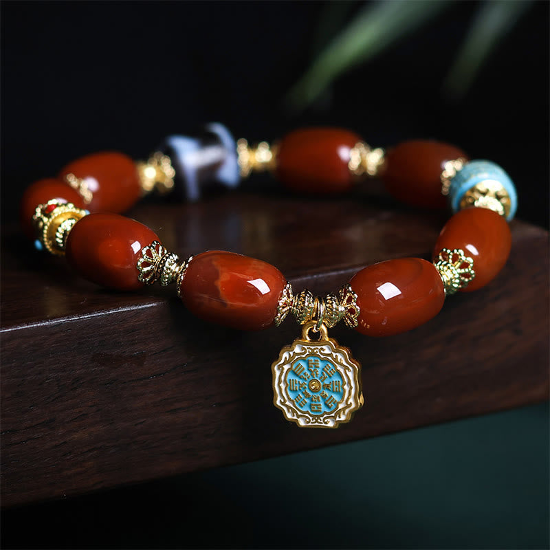 Buddhist Blessing Natural South Red Agate Bagua Dzi Bead Power Bracelet