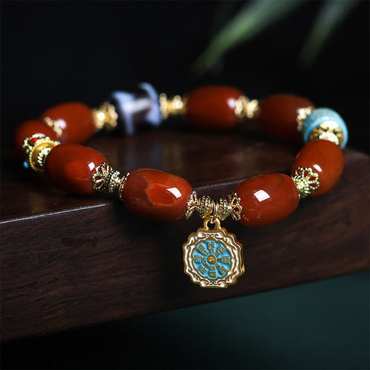 Buddhist Blessing Natural South Red Agate Bagua Dzi Bead Power Bracelet