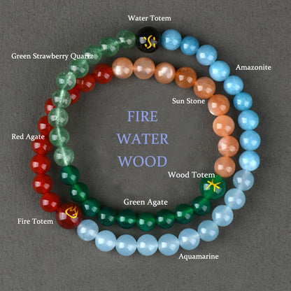 Buddhist Blessing Five Elements Various Crystal Agate Strawberry Quartz Wisdom Bracelet