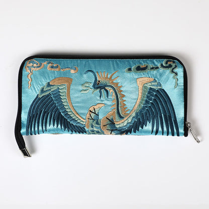Buddhist Blessing Mythical Beast Phoenix Dragon Qilin Su Embroidery Ticket Folder Storage Journey Shopping Purse Handbag
