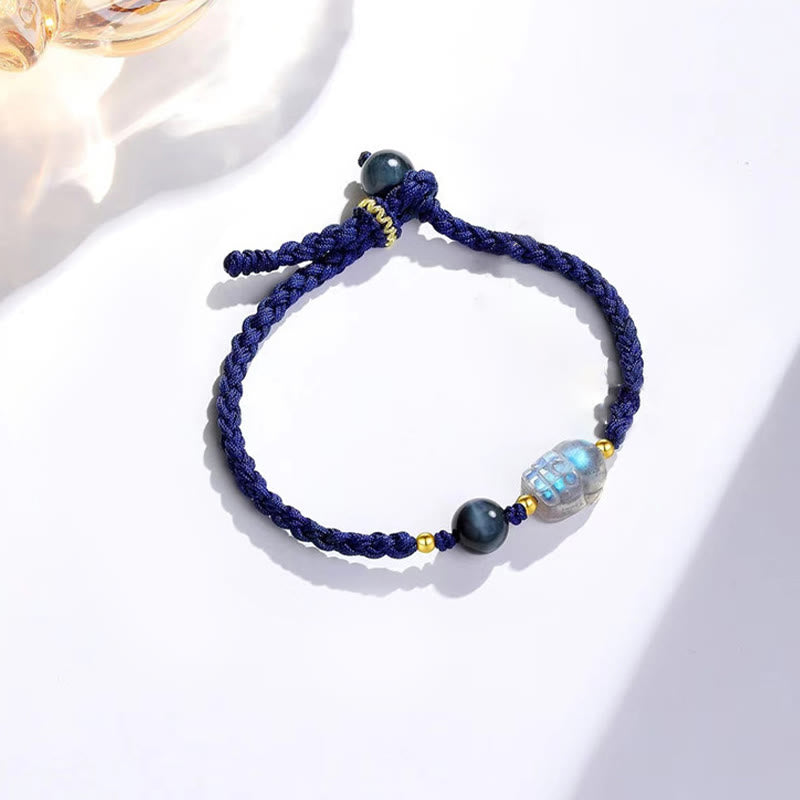 Buddhist Blessing Moonstone PiXiu Blue Tiger Eye Fu Character Healing Couple String Bracelet