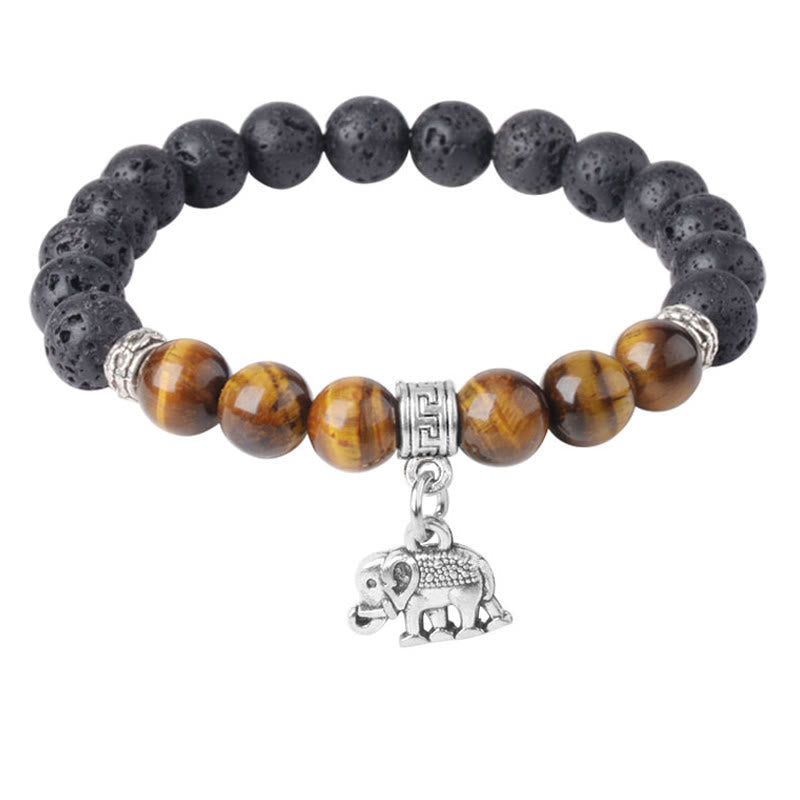 Buddhist Blessing Black Lava Rock Crystal Beads Animal Pattern Healing Bracelet