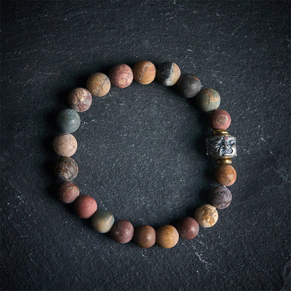 Buddhist Blessing Natural Picasso Jasper Buddha Face Energy Bracelet