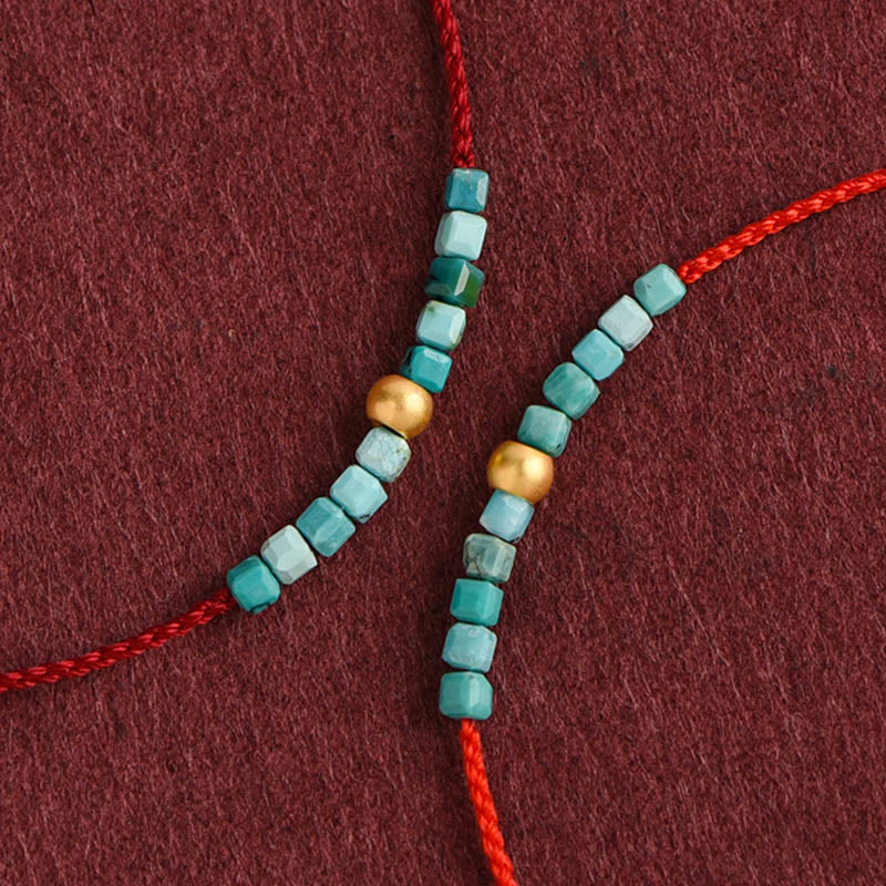Buddhist Blessing 999 Gold Beads Turquoise Protection Braided Bracelet Anklet