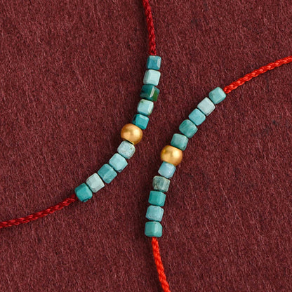 Buddhist Blessing 999 Gold Beads Turquoise Protection Braided Bracelet Anklet