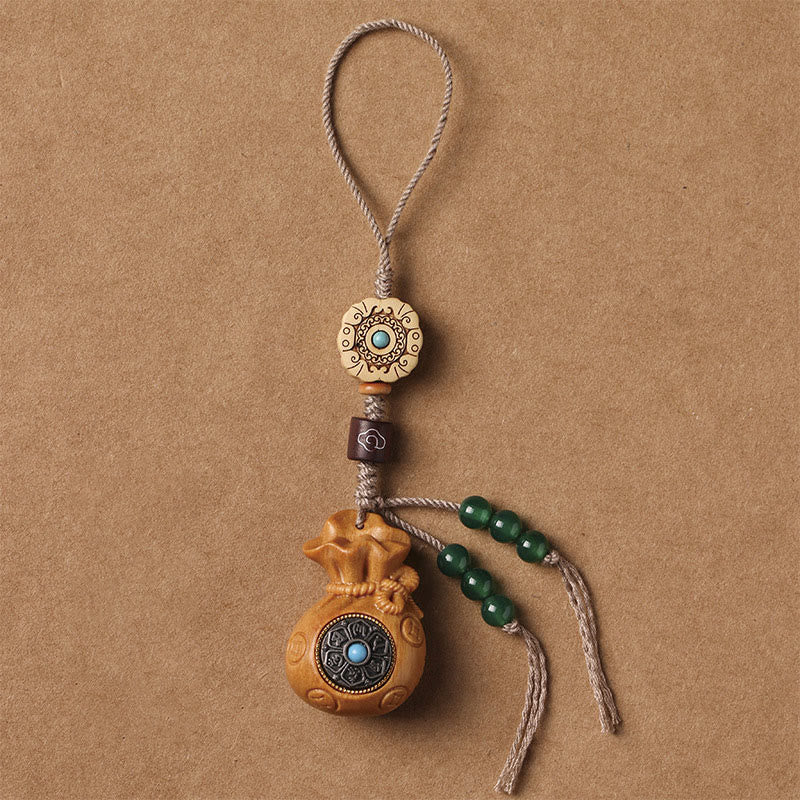 Buddhist Blessing Sandalwood Small Leaf Red Sandalwood Green Sandalwood Om Mani Padme Hum Calm Key Chain Phone Hanging Decoration