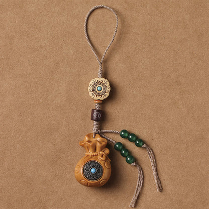 Buddhist Blessing Sandalwood Small Leaf Red Sandalwood Green Sandalwood Om Mani Padme Hum Calm Key Chain Phone Hanging Decoration