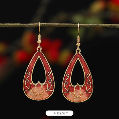 Buddhist Blessing Lotus Butterfly Flower Alloy Copper Enlightenment Drop Earrings