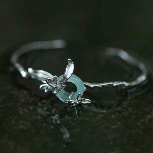 Buddhist Blessing 925 Sterling Silver Iris Peace Buckle Quartzite Jade Protection Bracelet Bangle
