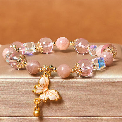 Buddhist Blessing Natural Amethyst Sun Stone Butterfly Peace Bracelet