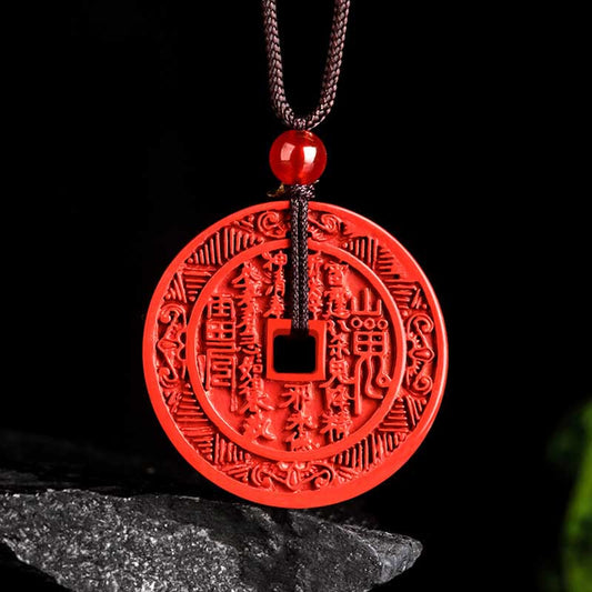 Buddhist Blessing Natural Cinnabar Mountain Ghosts Spend Money Bagua Design Blessing Necklace Pendant