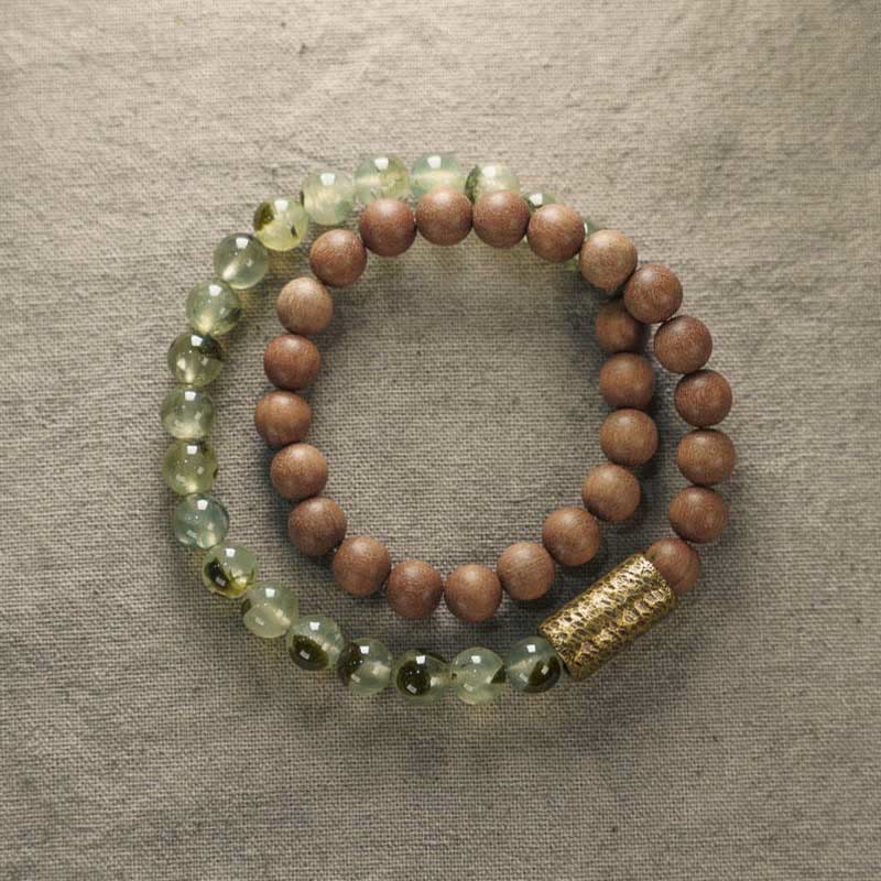 Buddhist Blessing Green Rutilated Quartz Natural Sandalwood Purification Bracelet