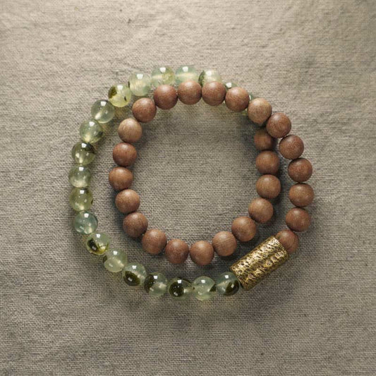 Buddhist Blessing Green Rutilated Quartz Natural Sandalwood Purification Bracelet