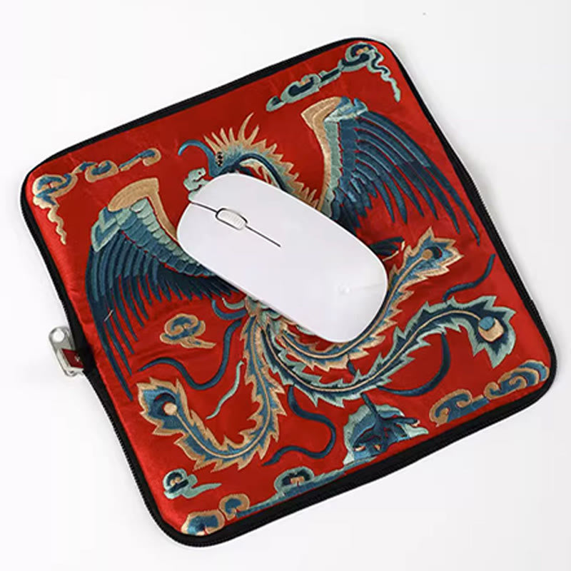 Buddhist Blessing Mythical Beast Phoenix Dragon Qilin Su Embroidery Ticket Folder Storage Journey Shopping Purse Handbag