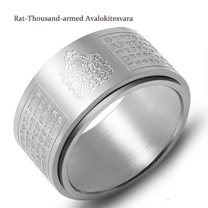 Buddhist Blessing Chinese Zodiac Natal Buddhist Blessing Heart Sutra Carved Titanium Steel Calm Rotatable Ring