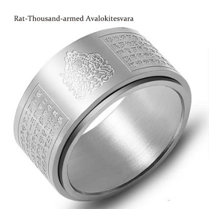 Buddhist Blessing Chinese Zodiac Natal Buddhist Blessing Heart Sutra Carved Titanium Steel Calm Rotatable Ring