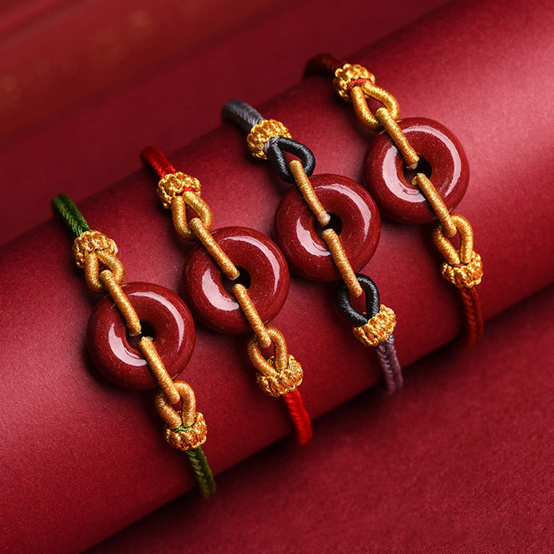 Buddhist Blessing Handcrafted Cinnabar Peace Buckle Pattern Concentration Braided Bracelet