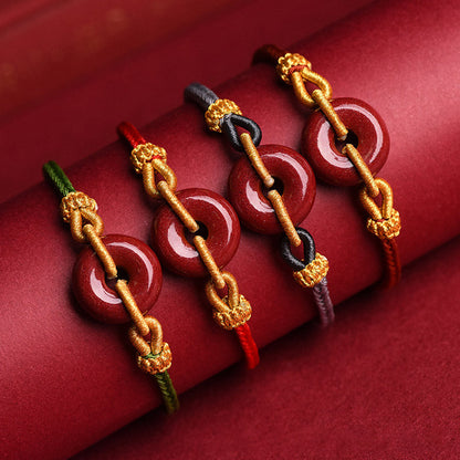 Buddhist Blessing Handcrafted Cinnabar Peace Buckle Pattern Concentration Braided Bracelet