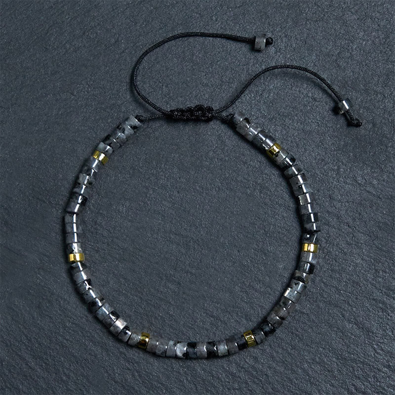 Buddhist Blessing Natural Black Glitter Stone Courage Spacer Bead Bracelet