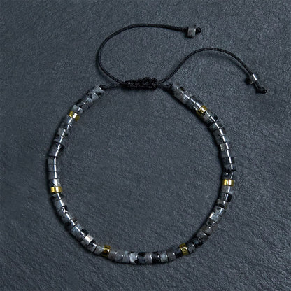 Buddhist Blessing Natural Black Glitter Stone Courage Spacer Bead Bracelet
