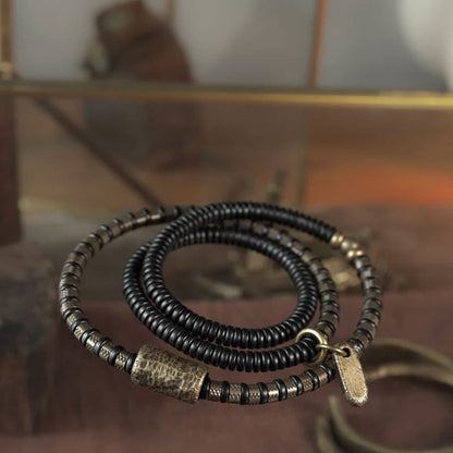 Buddhist Blessing Healing Tibetan Ebony Wood Beads Copper Multilayered Bracelet