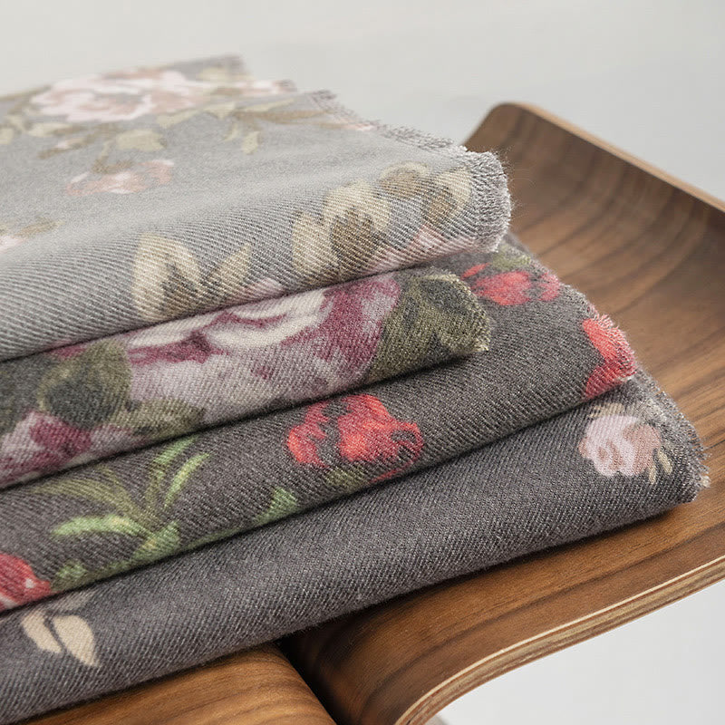 Buddhist Blessing Tibetan Rose Flower Garden Shawl Fall Winter Cozy Scarf Wrap