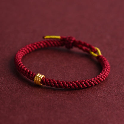 Buddhist Blessing 999 Gold Triple Ring Design Handmade Connection Braided Rope Bracelet