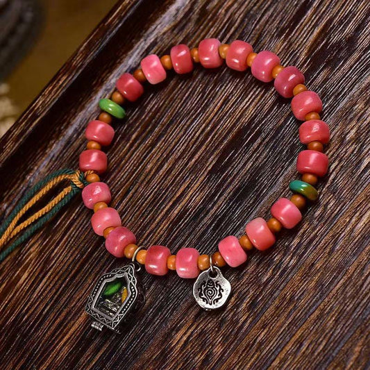Buddhist Blessing Tibetan Camel Bone Red Agate Luck Bracelet