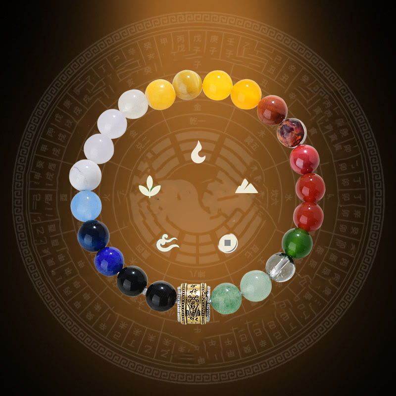 Buddhist Blessing Five Elements Various Agate Crystal Red Agate Gold Sheen Obsidian Yellow Agate Luck Bracelet