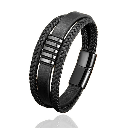 Buddhist Blessing Multi-layer Leather Rope Titanium Steel Buckle Balance Bracelet