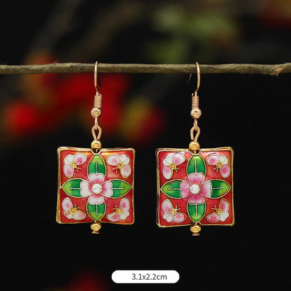Buddhist Blessing Lotus Butterfly Flower Alloy Copper Enlightenment Drop Earrings