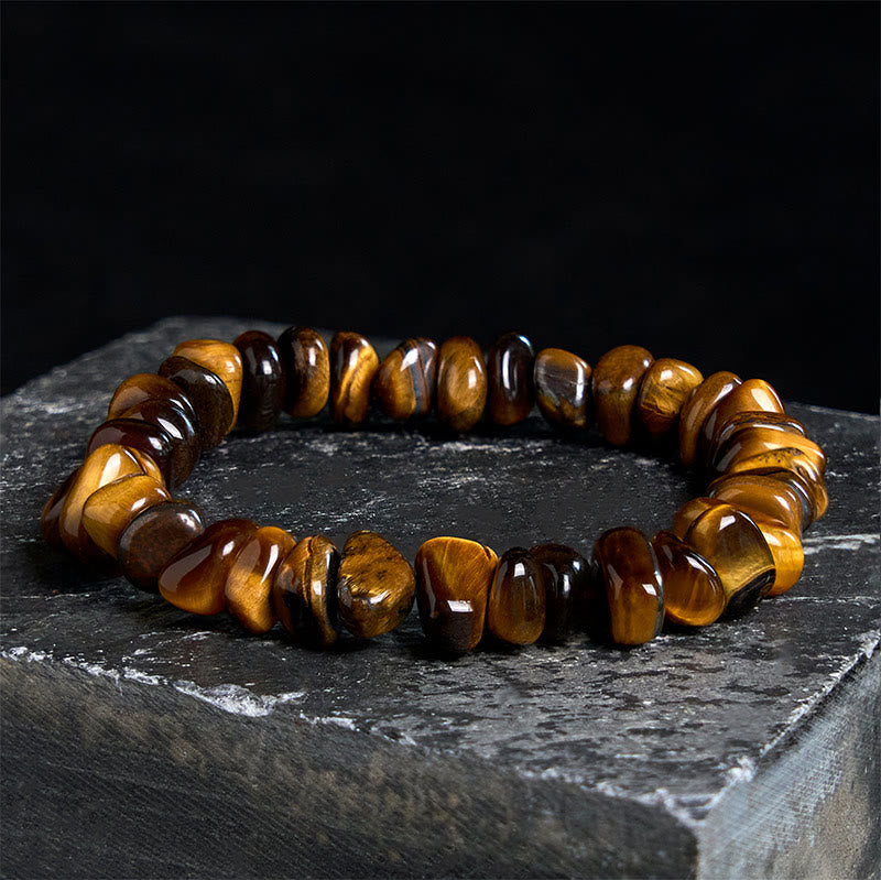 Buddhist Blessing Tiger Eye Irregular Blocks Courage Bracelet