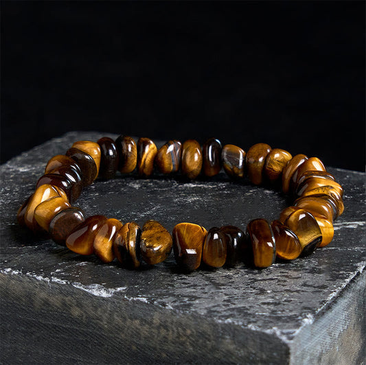 Buddhist Blessing Tiger Eye Irregular Blocks Courage Bracelet