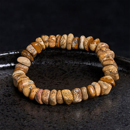 Buddhist Blessing Picture Jasper Irregular Blocks Balance Bracelet