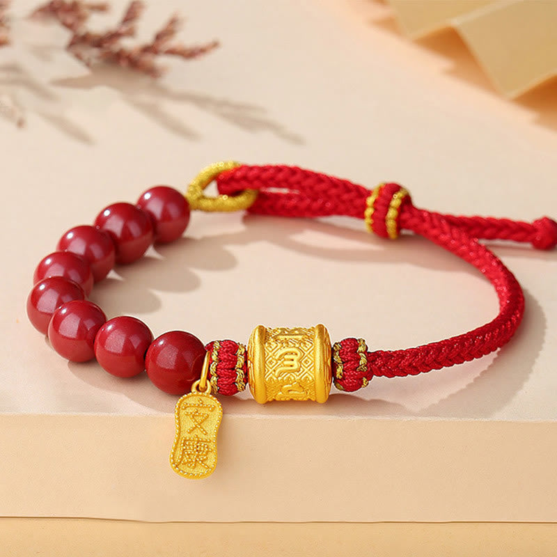 Buddhist Blessing 999 Sterling Silver Six True Words Om Mani Padme Hum Cinnabar Blessing String Bracelet