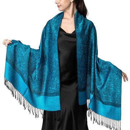 Buddhist Blessing Tibetan Cashew Jacquard Tassels Shawl Spring Fall Winter Warm Cozy Scarf Wrap