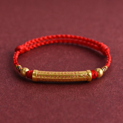 Buddhist Blessing Handmade Alloy Heart Sutra Protection Strength Rope Bracelet Anklet