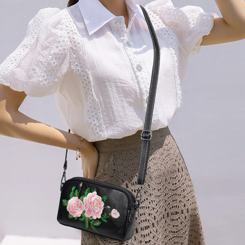 Buddhist Blessing Peony Pomegranate Flowers Su Embroidery Journey Shopping Purse Shoulder Bag Crossbody Bag