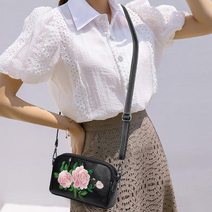 Buddhist Blessing Peony Pomegranate Flowers Su Embroidery Journey Shopping Purse Shoulder Bag Crossbody Bag