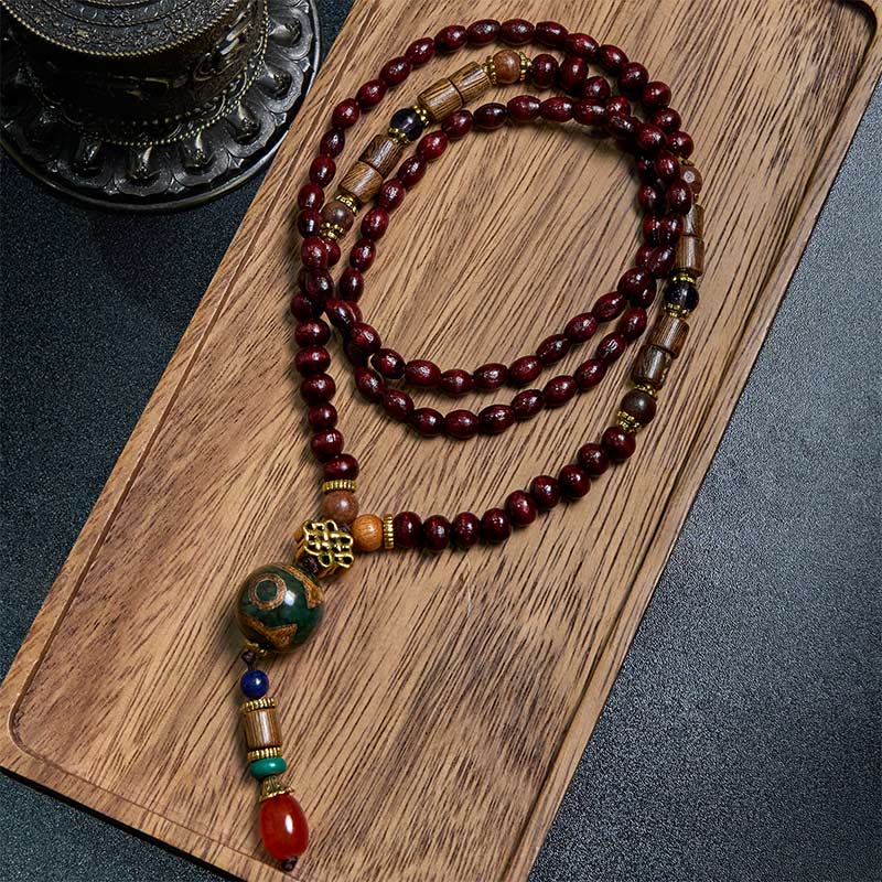 Buddhist Blessing Tibetan Handmade Wenge Wood Protection Dzi Bead Elephant Head Necklace Pendant