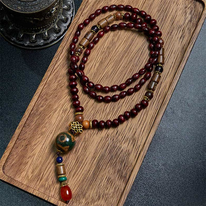 Buddhist Blessing Tibetan Handmade Wenge Wood Protection Dzi Bead Elephant Head Necklace Pendant