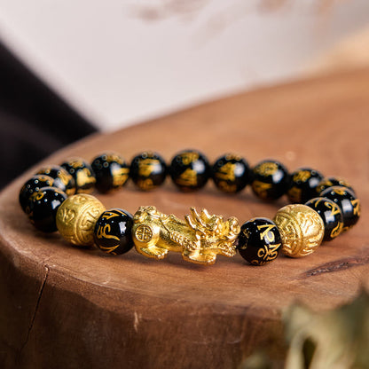 Buddhist Blessing FengShui PiXiu Obsidian Wealth Bracelet