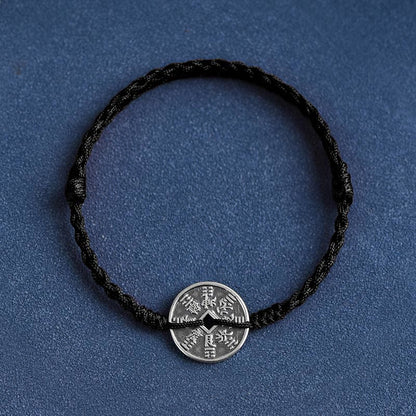 Buddhist Blessing 925 Sterling Silver Coin Protection Braided Bracelet Anklet